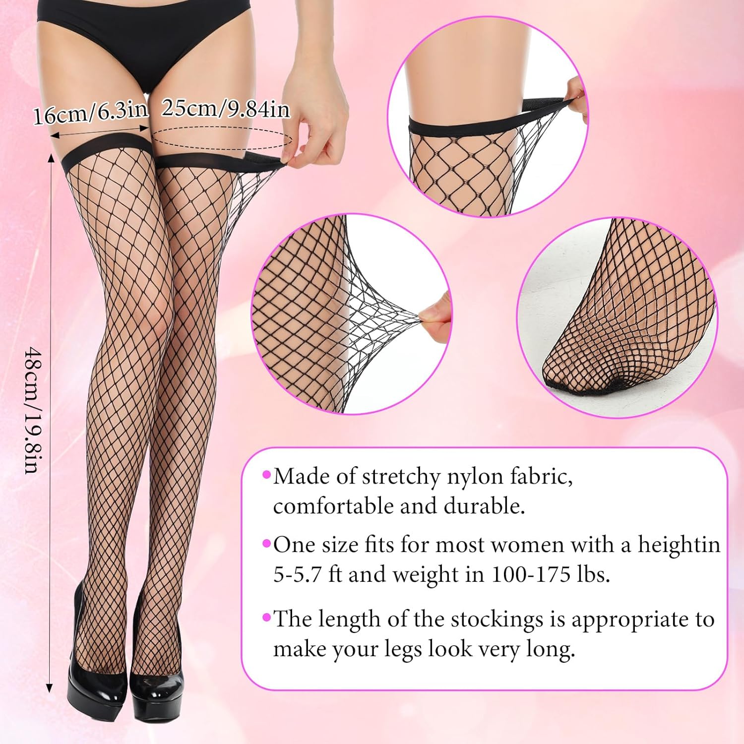 3Pair Women's Fishnet Thigh High Socks, Fishnet Stockings for Women, Over the Knee Black Fishnets Stockings - Image 2