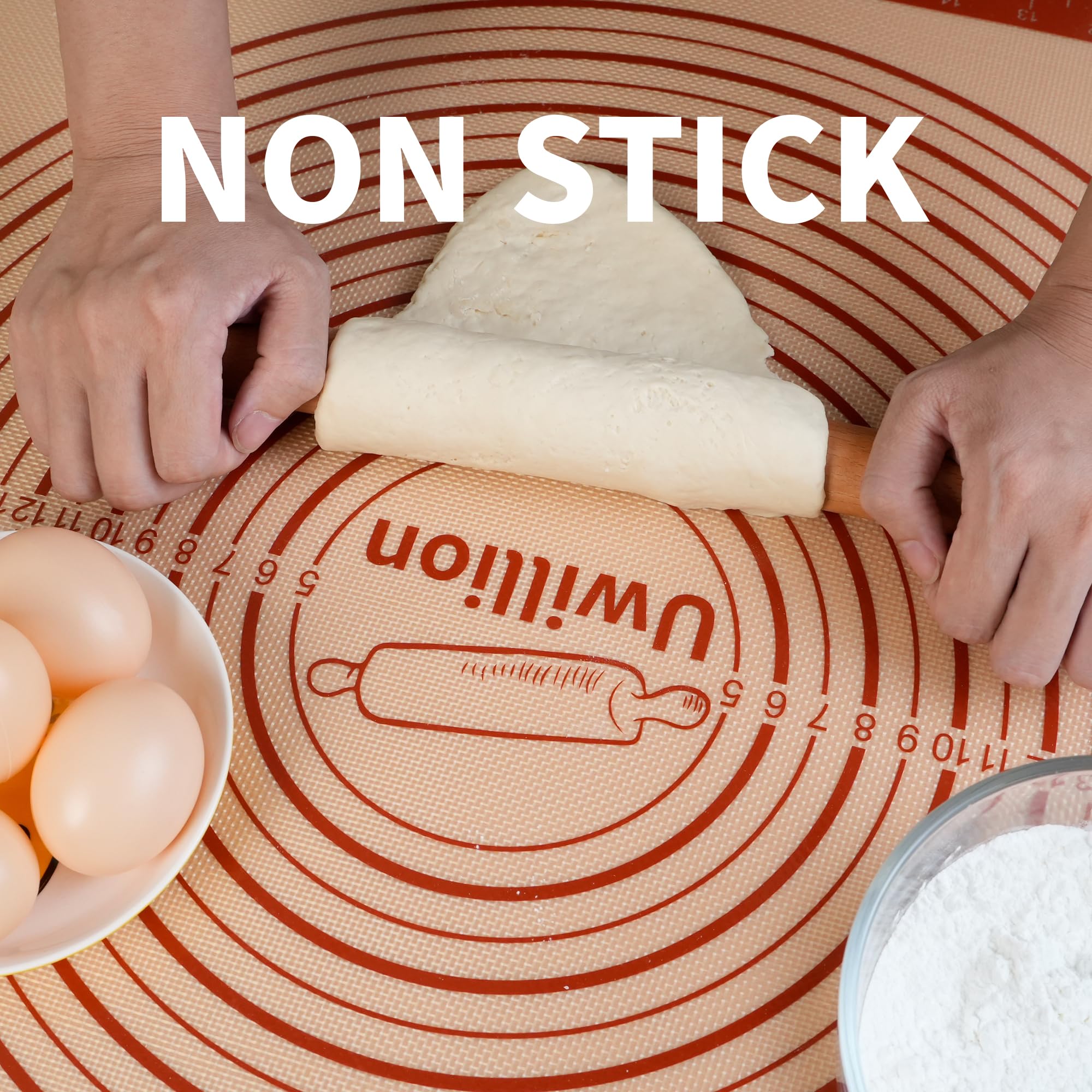 UWILLION Tappetino da forno in silicone, misura grande, 90 x 60 cm, XXL, in silicone, con misurazione per fondente, pizza e pane