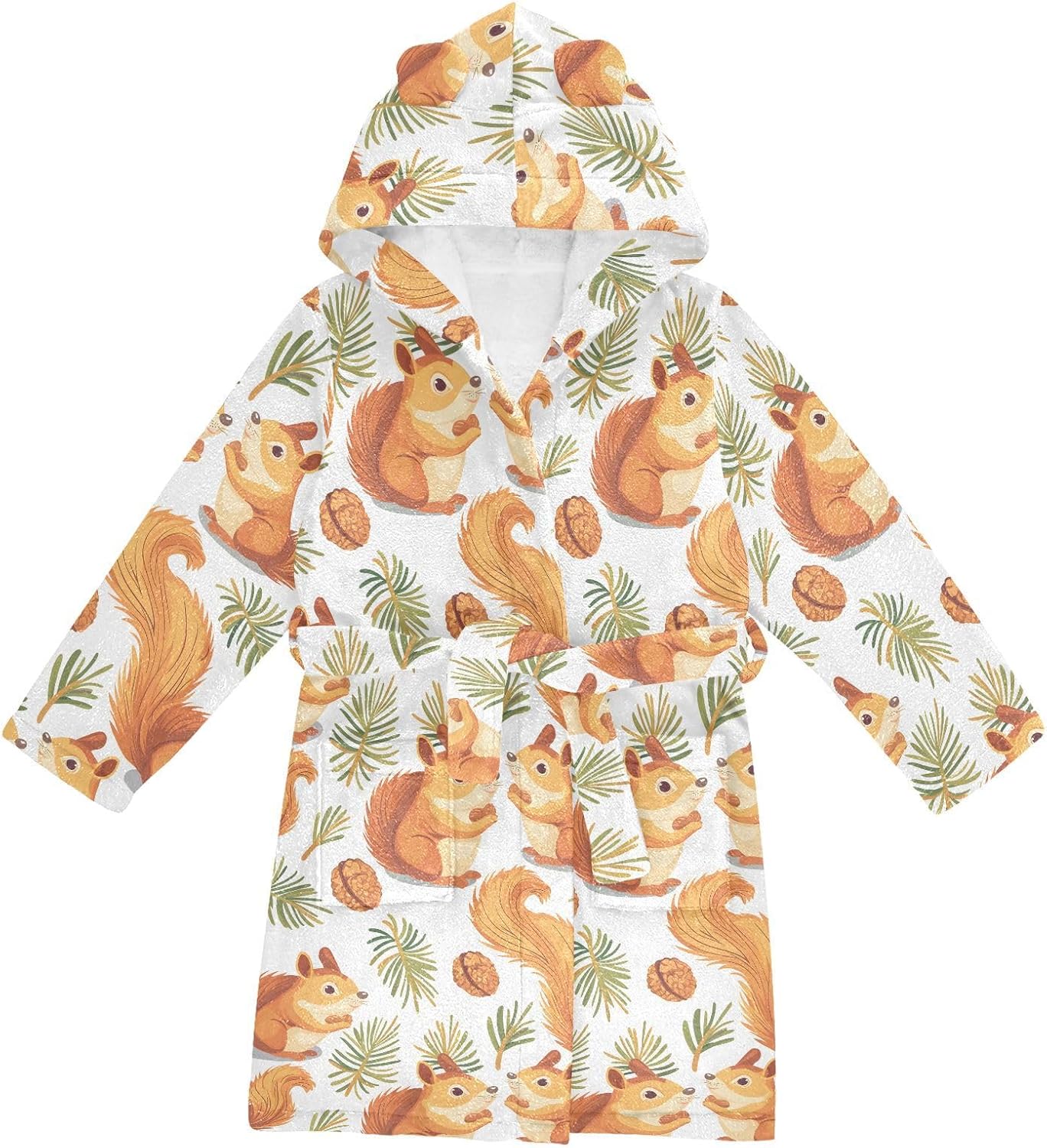 senya Squirrel and Pine Nut 1 Toddler Hooded Bathrobe Kids Soft Plush Bath Towel Robes for Boys Girls 2-12 Years