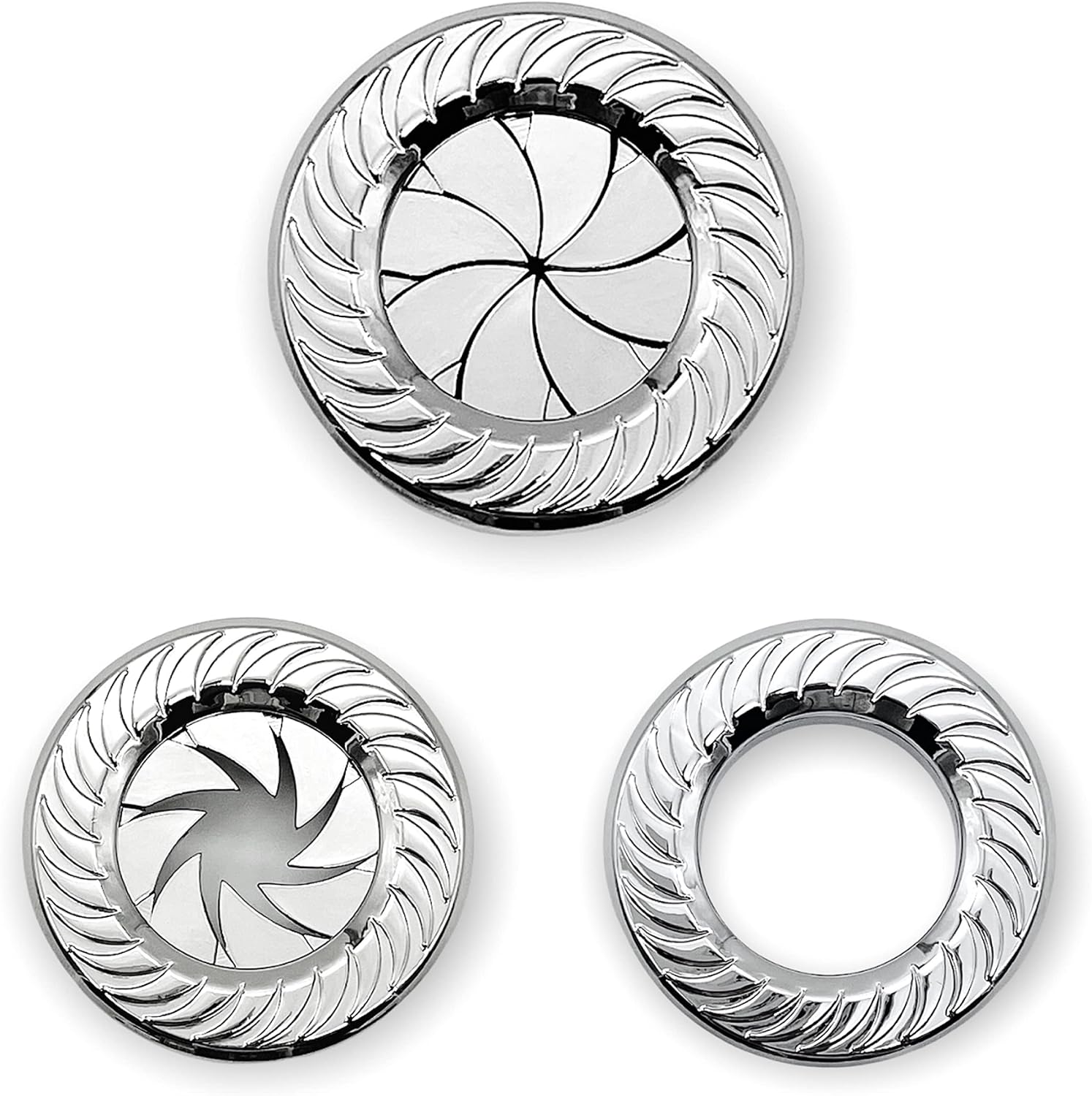 CB Push Start Button Cover, Rotary Gear Cool Metal Decoration Protective Interior Accessories, Universal Car Motorcycle Spin Push Button Cover, Chrome Silver