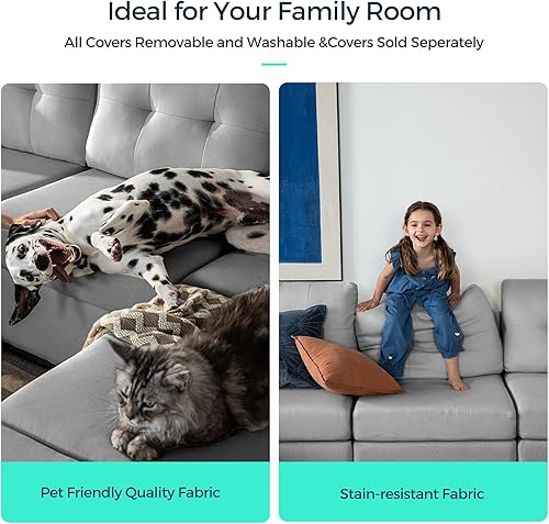 Miniatura 4 de LINSY HOME Rubik III - Sofá modular de gran tamaño, 6 asientos con otomano convertible en forma de U, sofá cama modular con almacenamiento, todas