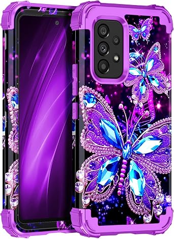 Miqala for Galaxy A52 5G Case,Glow in The Dark Three Layer Heavy Duty Shockproof Full Body Hard Plastic Bumper+Soft Silicone Protective Case for Samsung Galaxy A52 5G,Amaranth Dark