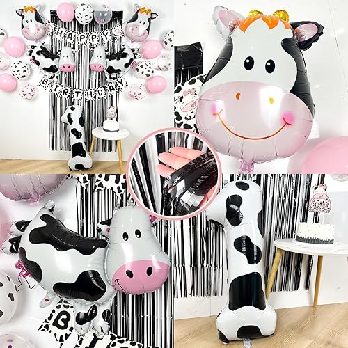 Miniatura 3 de Decoraciones de primer cumpleaños de vaca para niña, kit de decoración de fiesta de primer cumpleaños de vaca con globos con estampado de vaca,
