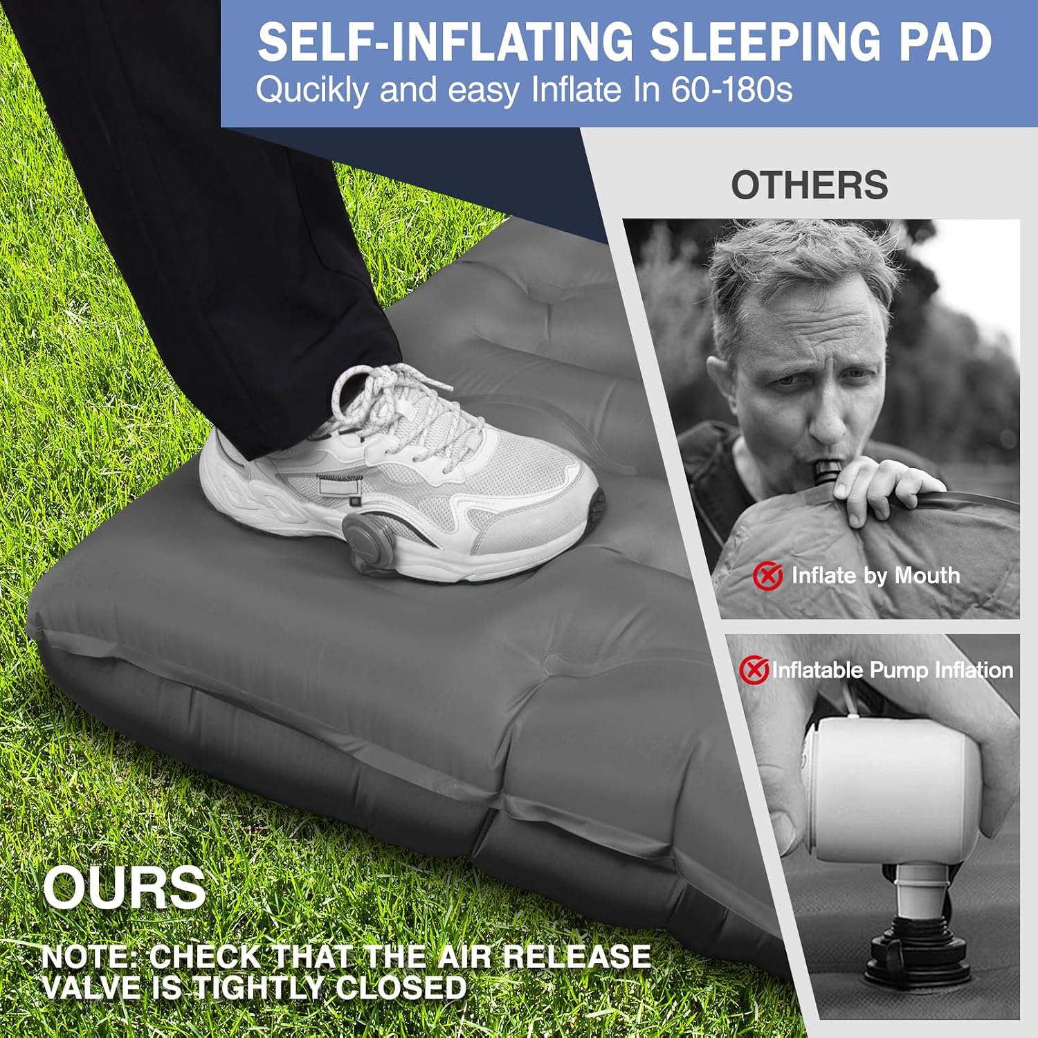 Sleeping Pad for Camping, 6" Extra Thick Camping Mat with Pillow Built-in Foot Pump, Ultra Comfortable Inflatable Sleeping Mat for Backpacking, Hiking, Camp Tent - Enjoy a Comfy Sleep