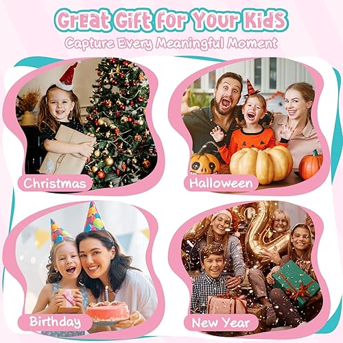 Miniatura 7 de Cámara para niños pequeños para niñas y niños, cámara digital de juguete selfie de 32 MP sin juego, tarjeta de 32 GB, cámara de video digital 1080P