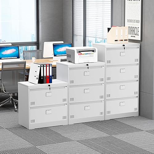 Miniatura 2 de Archivador lateral con cerradura, archivadores de metal de 2 cajones para oficina en casa colgantelegalF4A4, archivador horizontal de metal con