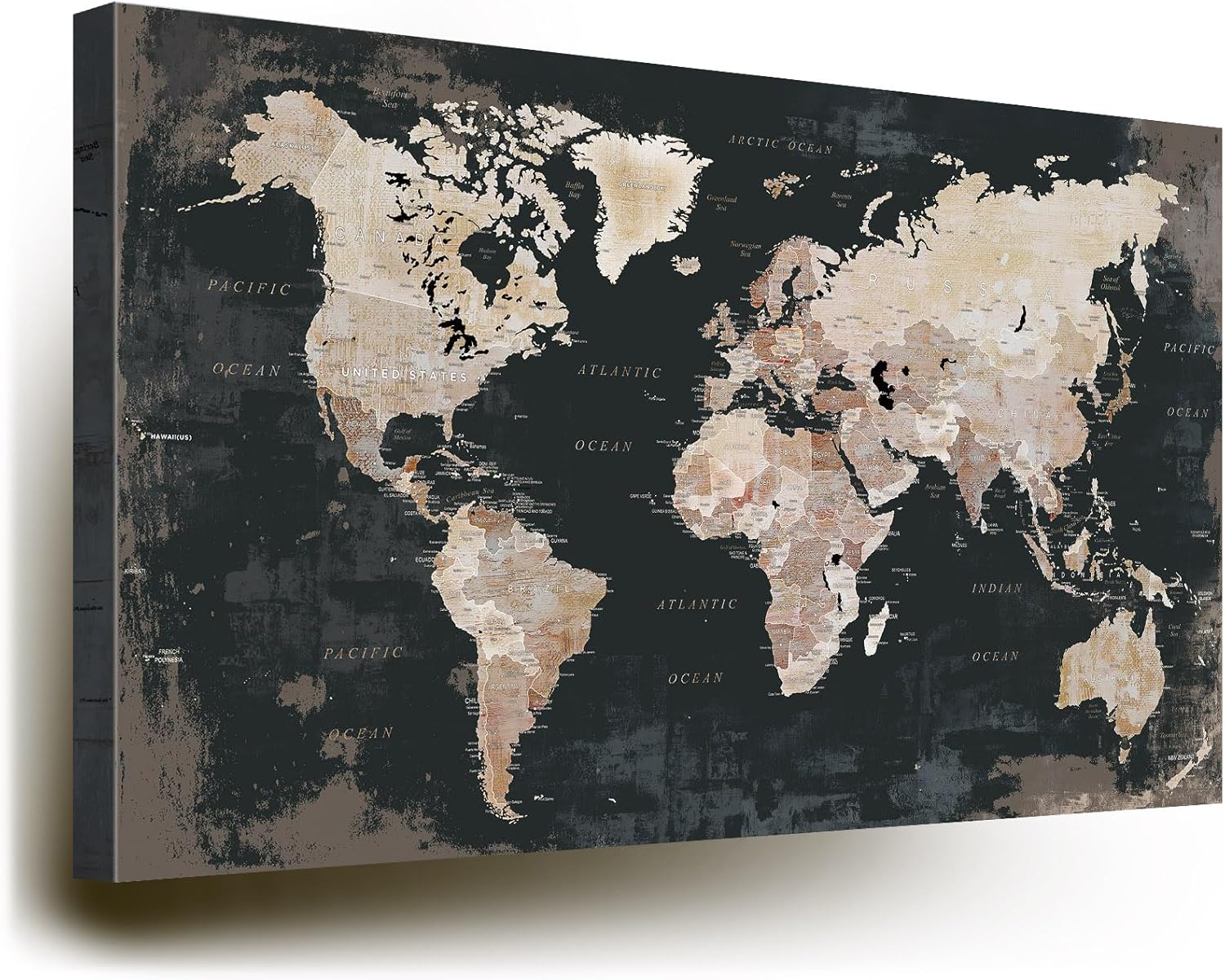 World Map Wall Art Office Decor Pictures for Living Room Black White Wall Decor Home House Decorations Modern Inspirational Artwork 2 - Black 84"L x 56"W