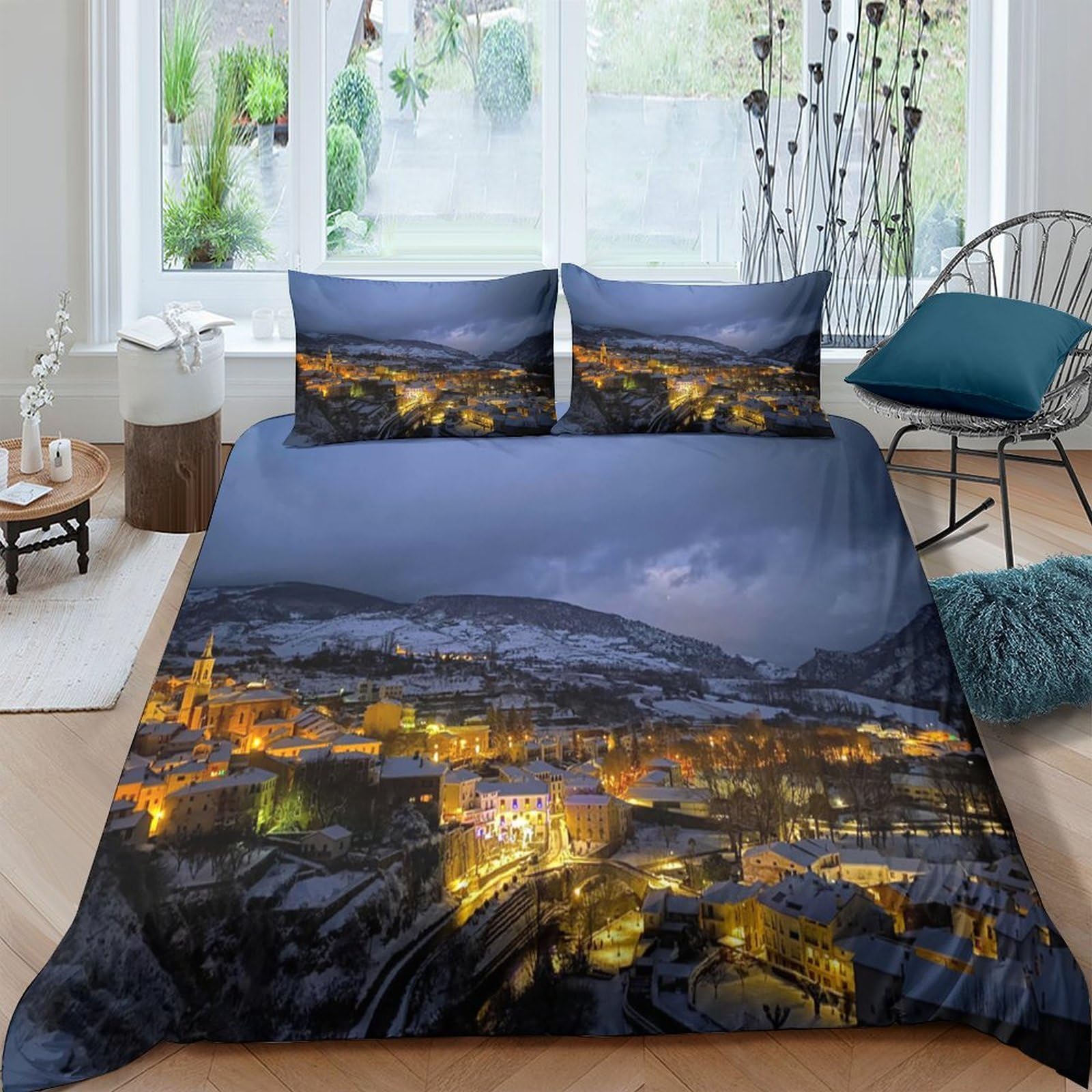 Ctjqhvkz Style-1 3D Printed Night Cityscape Fitted Sheet Microfiber Soft Urban Skyline Bed Cover For Bedroom Guest Room Decor Single（135X200cm）