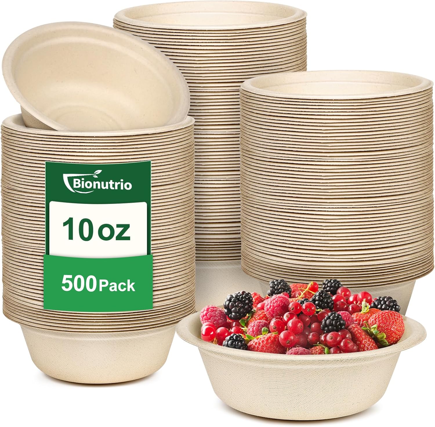 Small Paper Bowls 10 oz, 500 Pack Heavy Duty Paper Bowls Bulk, Eco-Friendly Compostable Small Bowl Disposable for Soup, Snacks, Fruit, Biodegradable Bagasse