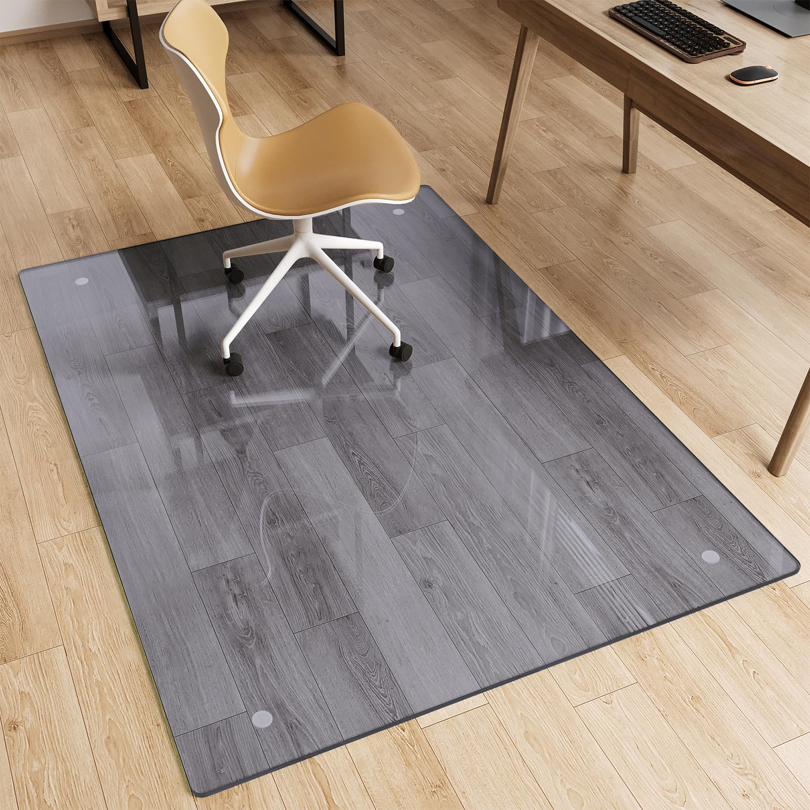 Glass Chair Mat 36 x 55 Heavy Duty Tempered Glass Office Chair Mat Glass Floor Mat with Round