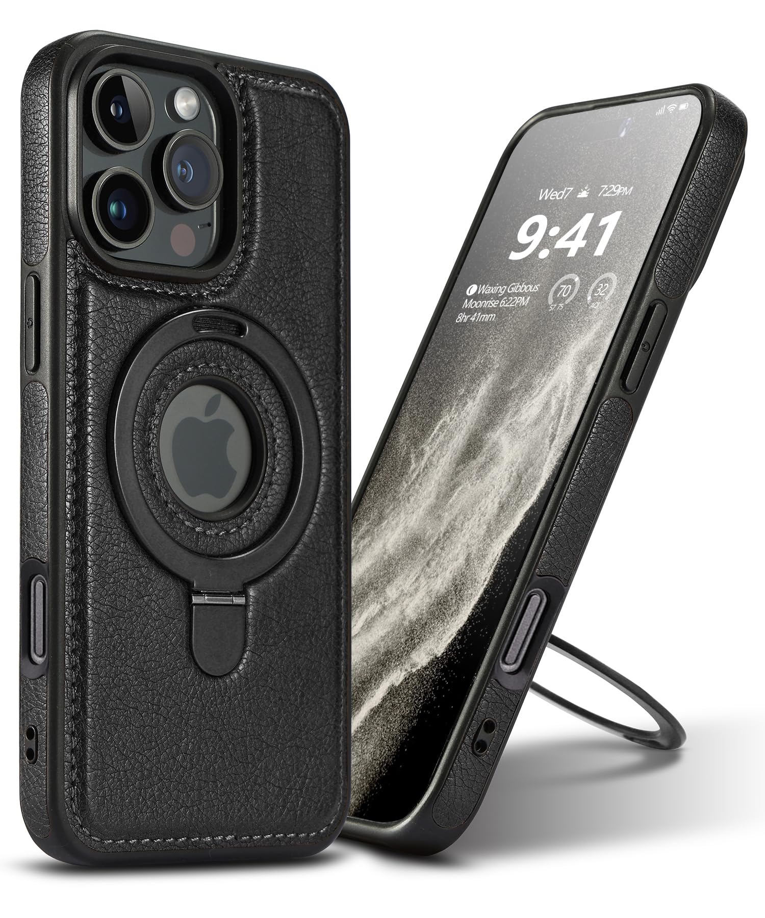 VAUSERDY Magnetic for iPhone 16 Pro Max Leather Case,Invisible Stand [Compatible with Magsafe] Slim Kickstand Phone Cove (Black, iPhone 16 Pro Max)