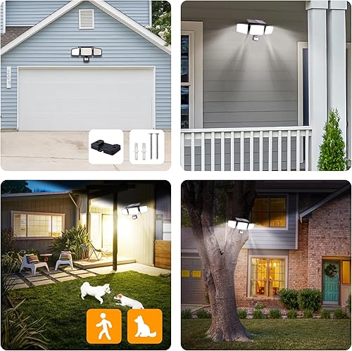 Miniatura 8 de UME Luces solares para exteriores, 302 LED, 3000 lúmenes, IP65, impermeable, sensor de movimiento, luces de inundación de 3 cabezales, 270 ángulo de