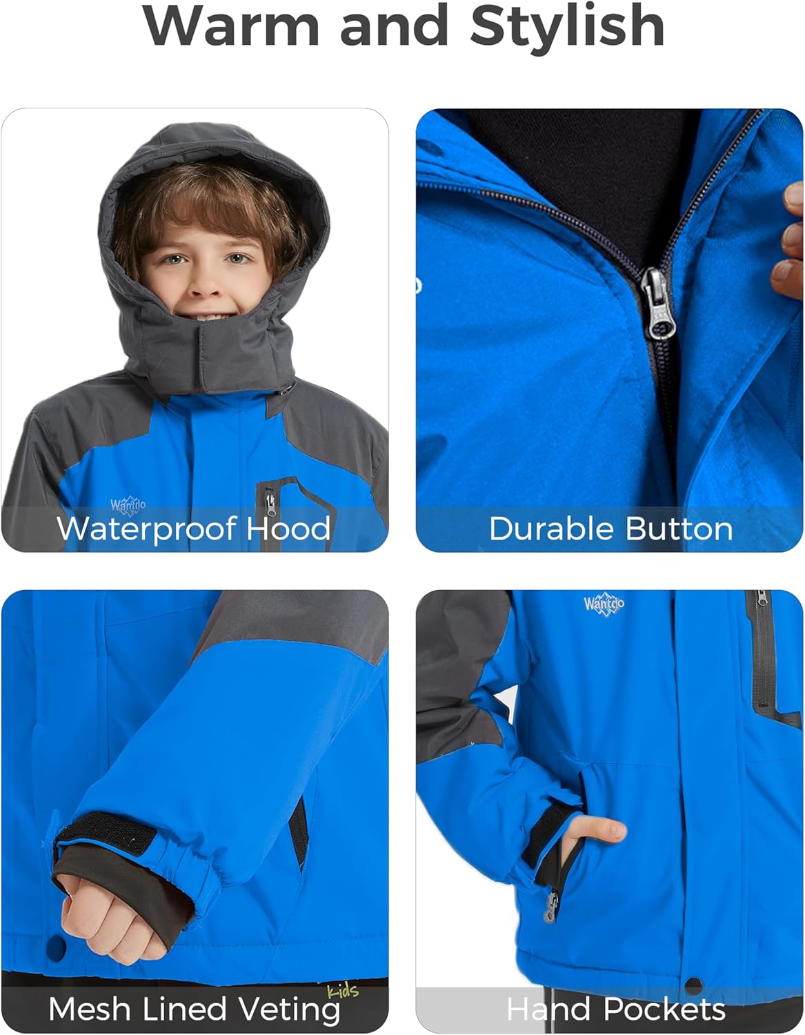 Wantdo Boy's Waterproof Ski Jacket Fleece Snowboarding Jackets Warm Thick Winter Coat Hooded Raincoats - Image 7