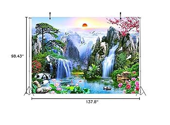 青い海と山の風景を描いた美しい風景画　木製フレーム付き Amazon.com: Arjun Lake Canvas Wall Art Blue Mountain Sky