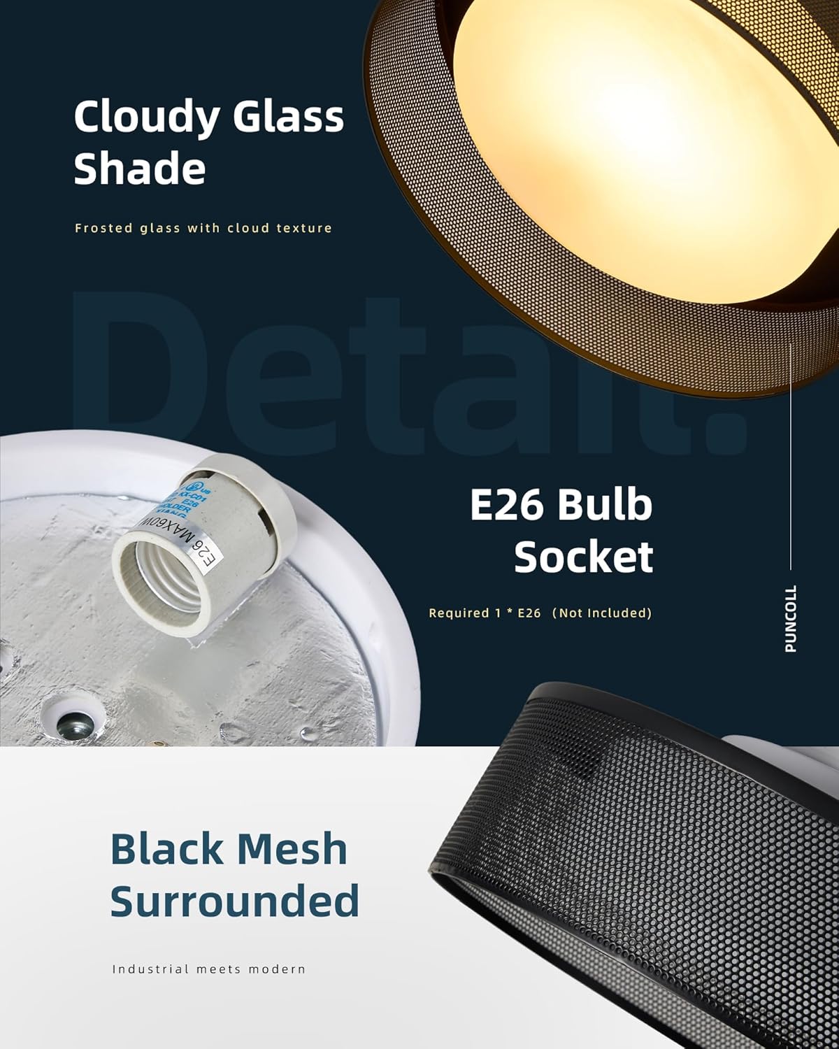 Flush Mount Ceiling Light, 14-inch Black Ceiling Light Fixture with Frosted Glass, E26 Modern Hallway Ceiling Lighting for Bedroom Living Room C3916 BK