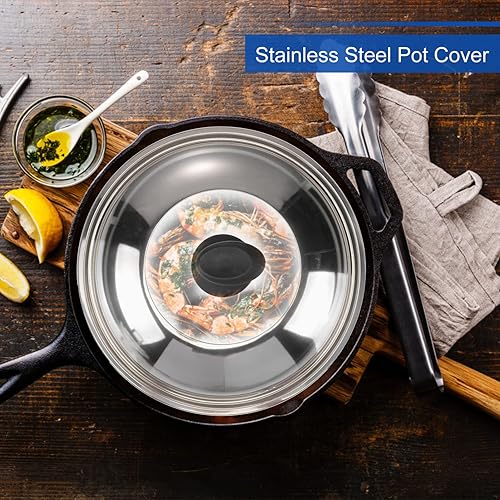 Miniatura 2 de Tapa de sartén de acero inoxidable universal de 14 pulgadas, tapa de olla de repuesto para sartén de hierro fundido, tapa de sartén para ollas,