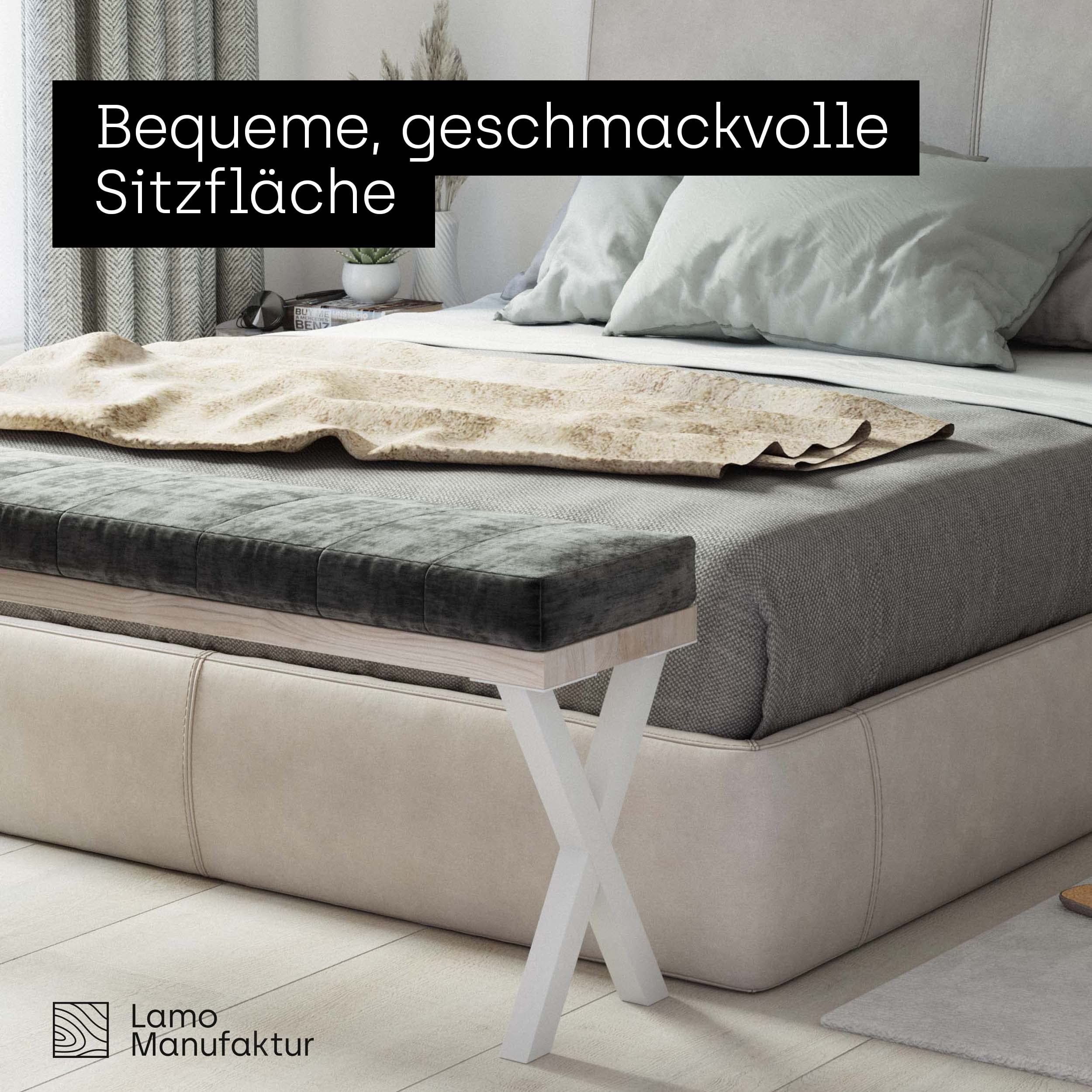 LAMO Manufaktur Banc de Salle à Manger 30x80x47 cm (l x L x h), Pied en métal modèle Design Blanc/Assise en Bois Brut