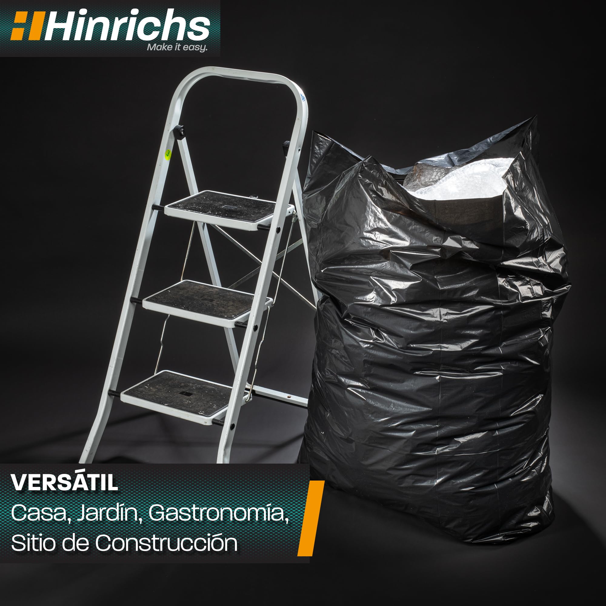 Hinrichs Bolsas de Basura Extrafuertes 240L – Rollo 15 uds – 100x125 cm – Saos para residuos muy resistentes – Plástico reciclado LDPE – Bolsas negras para desechos