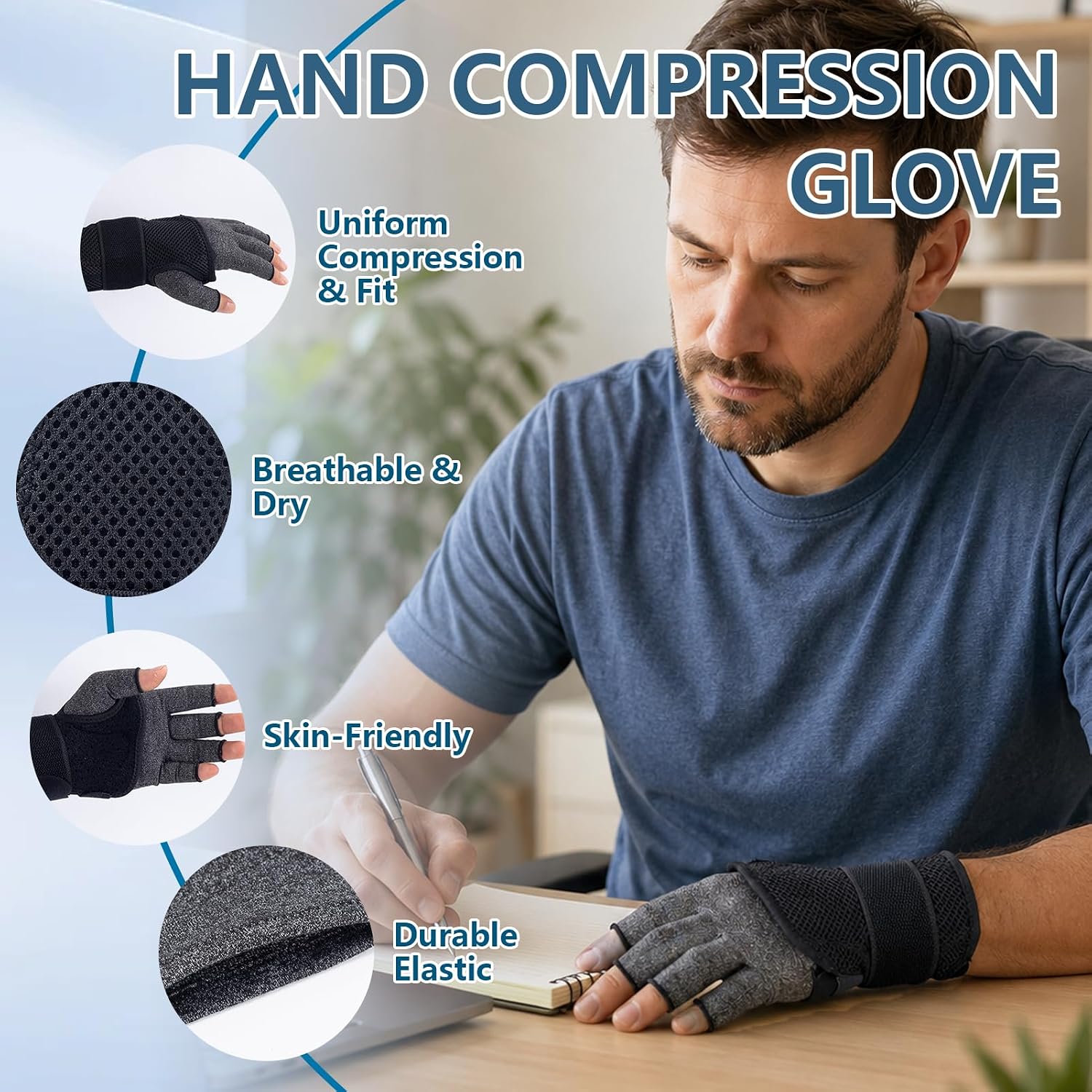 Compression Gloves for Women Men, Fingerless Arthritis Glove, Hand Compression Glove for Hand Pain and Rheumatoid