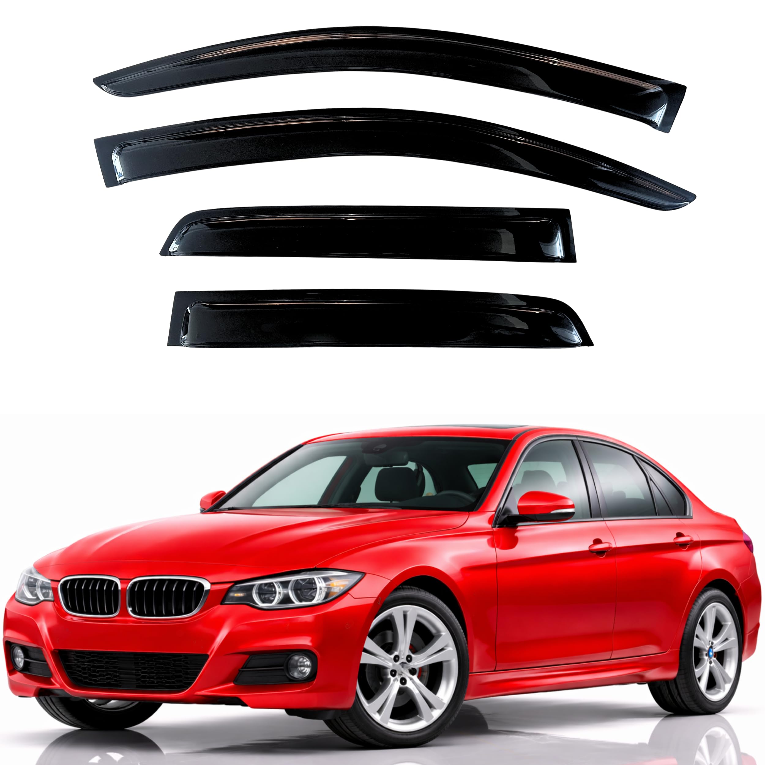 KPY Rain Guards Fit for 2012-2018 BMW 3 Series Sedan, Out-Channel Window Visors Vent Wind Deflectors 4PC, Car Accessories for 12-18 BMW 323 325 328 330 335 M3