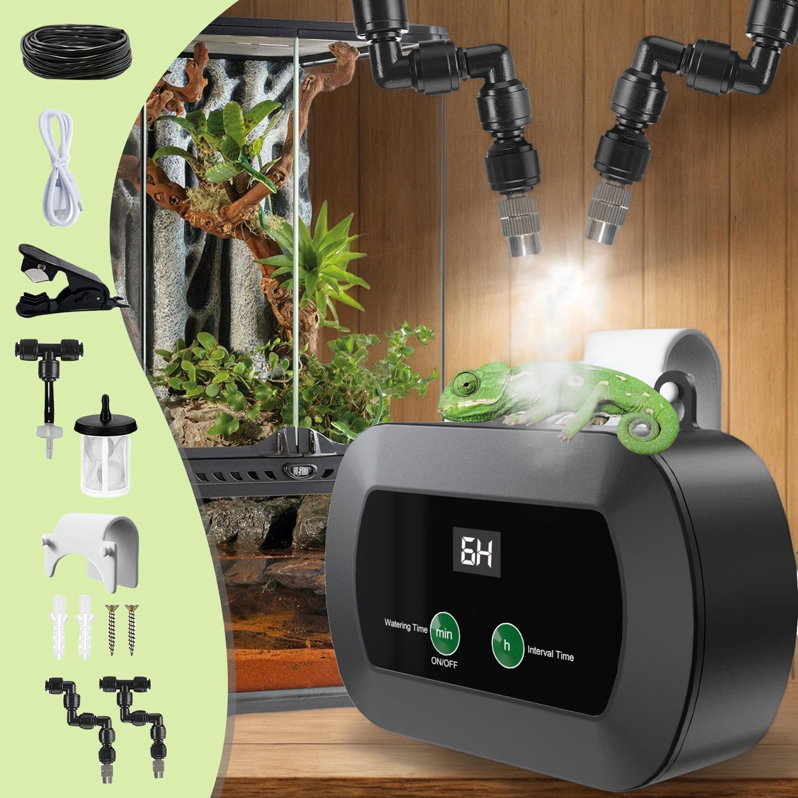 Humidificateur pour reptiles – automatique pour reptiles avec minuterie – Petit avec réglable à 360 degrés, portable pour amphibiens lézard caméléon