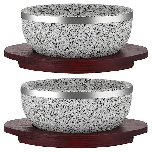 2 Pack Granite Stone Bowl 32 oz, Dolsot Pot with