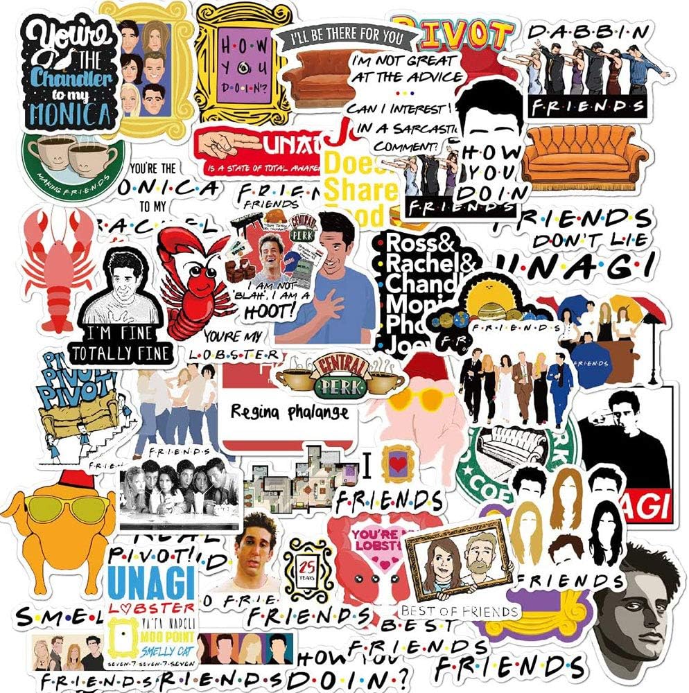 Friends TV Show Merchandise Fans Stickers for Laptop Water Bottle Luggage Snowboard Bicycle Skateboard Decal for Kids Teens Adult Waterproof Aesthetic Stickers