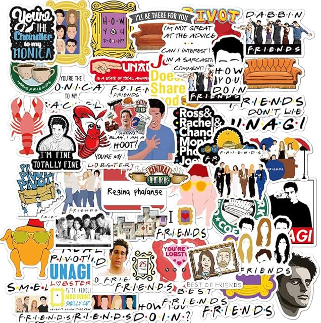 Friends TV Show Merchandise Fans Stickers for Laptop Water Bottle Luggage Snowboard Bicycle Skateboard Decal for Kids Teens Adult Waterproof Aesthetic Stickers