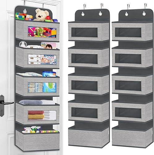homyfort Paquete de 2 organizadores para colgar sobre la puerta con 5 bolsillos grandes y ventana transparente, organizador de almacenamiento