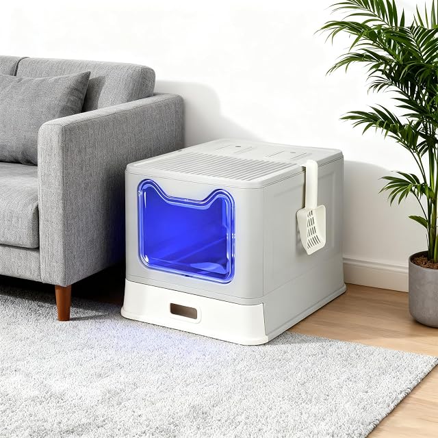 Foto 6 de 8 de Arenero para Gato XL, Casa de Baño de Acero Inoxidable con Tapa, Arenero para Gato, Caja de Arena para Gato