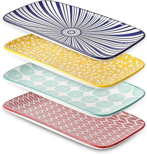 Miniatura 8 de Selamica Juego de 4 platos de ensalada rectangulares de cerámica, platos de postre de 9.4 pulgadas para entretenimiento en fiestas, platos pequeños
