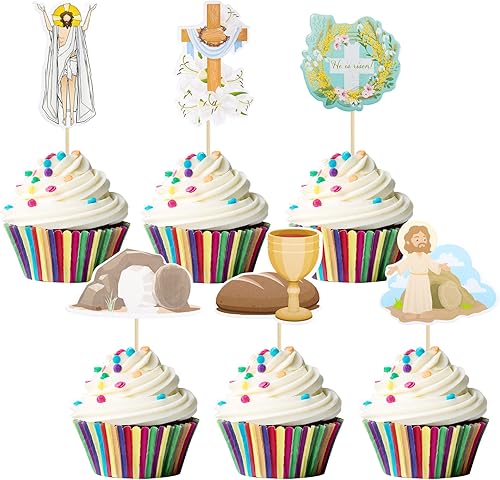 Gyufise 24 piezas de decoración para cupcakes de Pascua Oh Baby con purpurina azul conejito feliz Pascua para conejito temática de Pascua niños