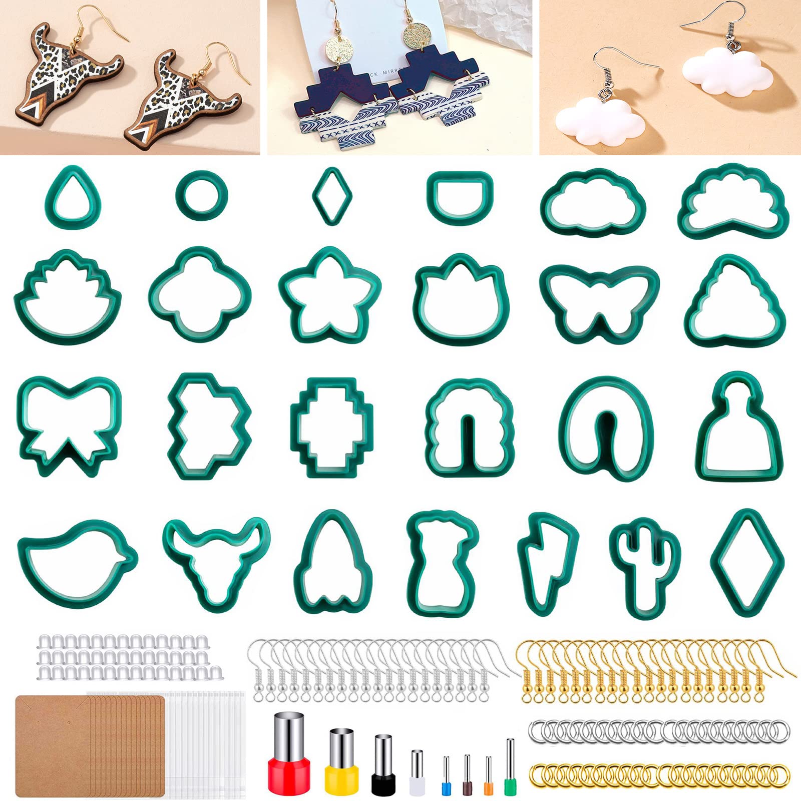 Polymer Clay Cutters Set 193PCS Clay Earring Making Kit 25 Shapes Clay Cutters for Earrings and 168 Earrings Accessories for Polymer Clay Jewelry Making Earring Clay Cutters for Polymer Clay Jewelry
