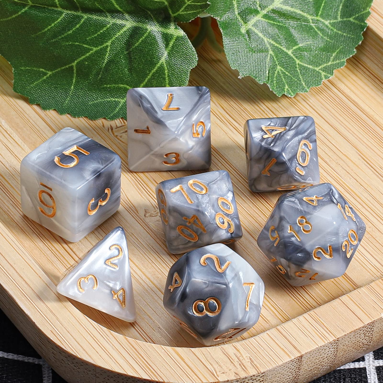 QMAY DND - Juego de dados poliédricos de 7 piezas para Dungeon and Dragons MTG RPG D&D D20, D12, D10, D%, D8, D6, D4 (gris mezclado blanco)