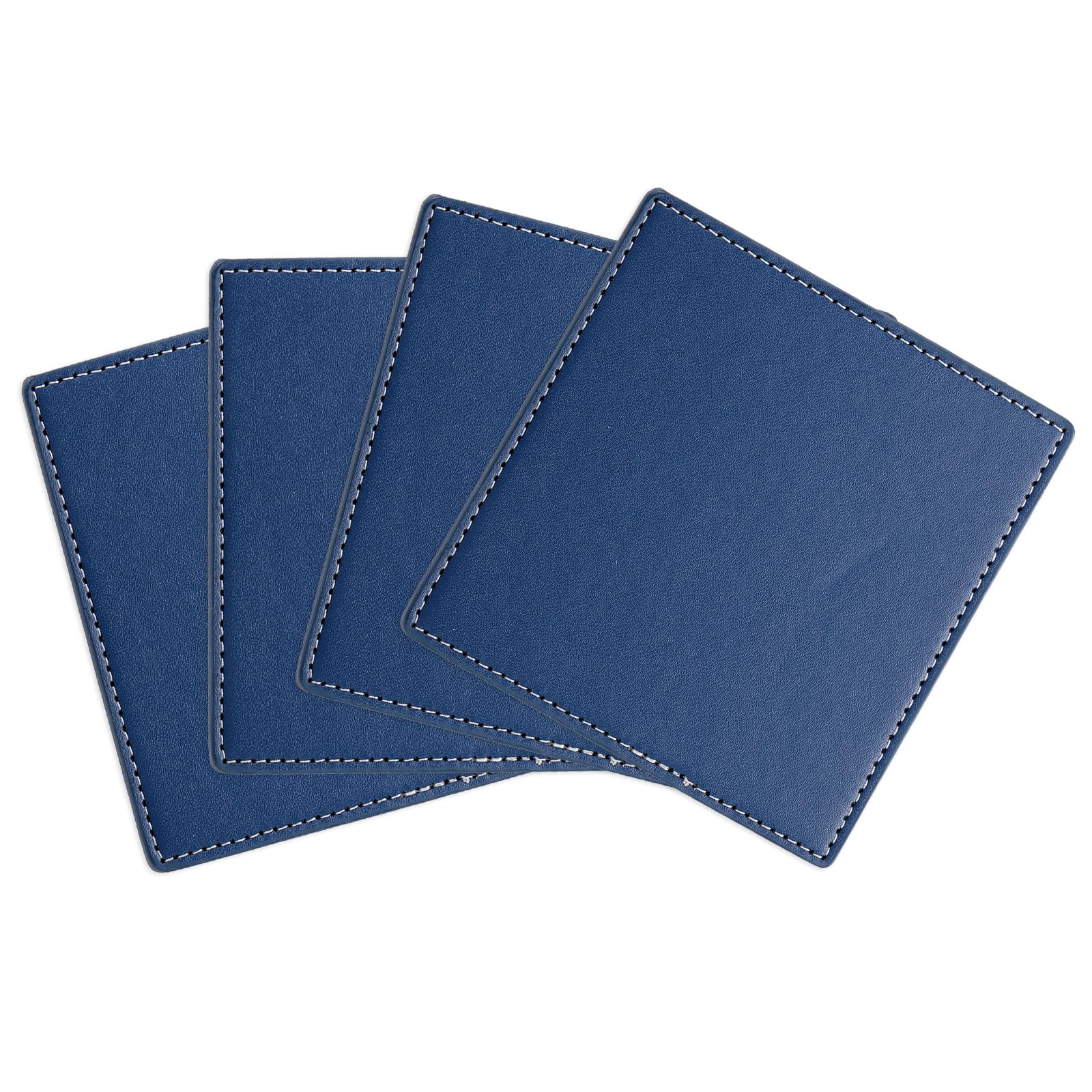 uxcell Square Drink Coasters Set of 4 White Stitched Dual Sided Non-Slip Non-Stick Waterproof Leather Coasters for Drinks Coffee Table