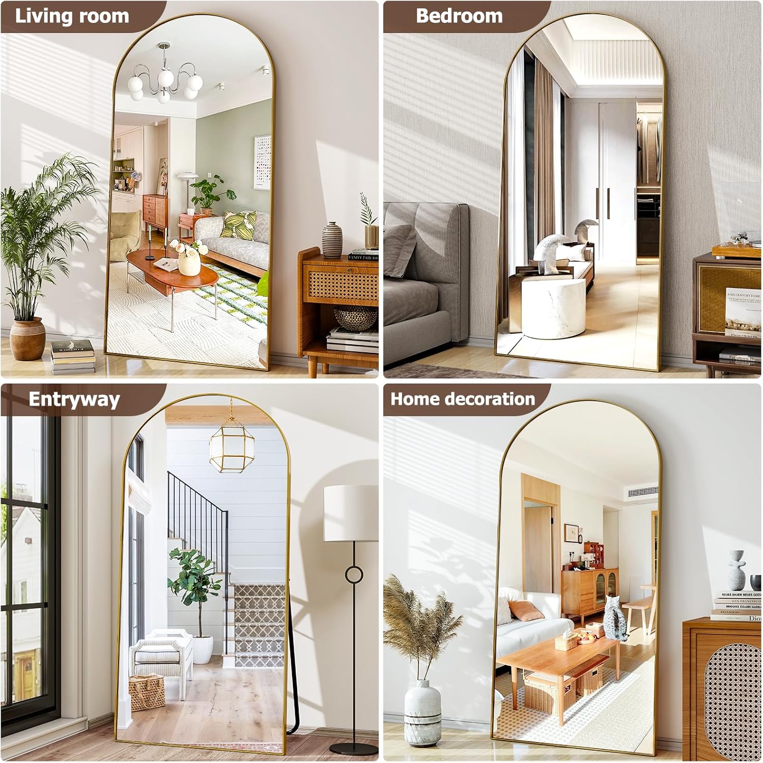 77" x 38" Arched Full Length Mirror with Gold Aluminum Frame - Oversized Floor Mirror for Bedroom, Living Room & Gym - Wall Mounted/Standing/Leaning Design - Image 6