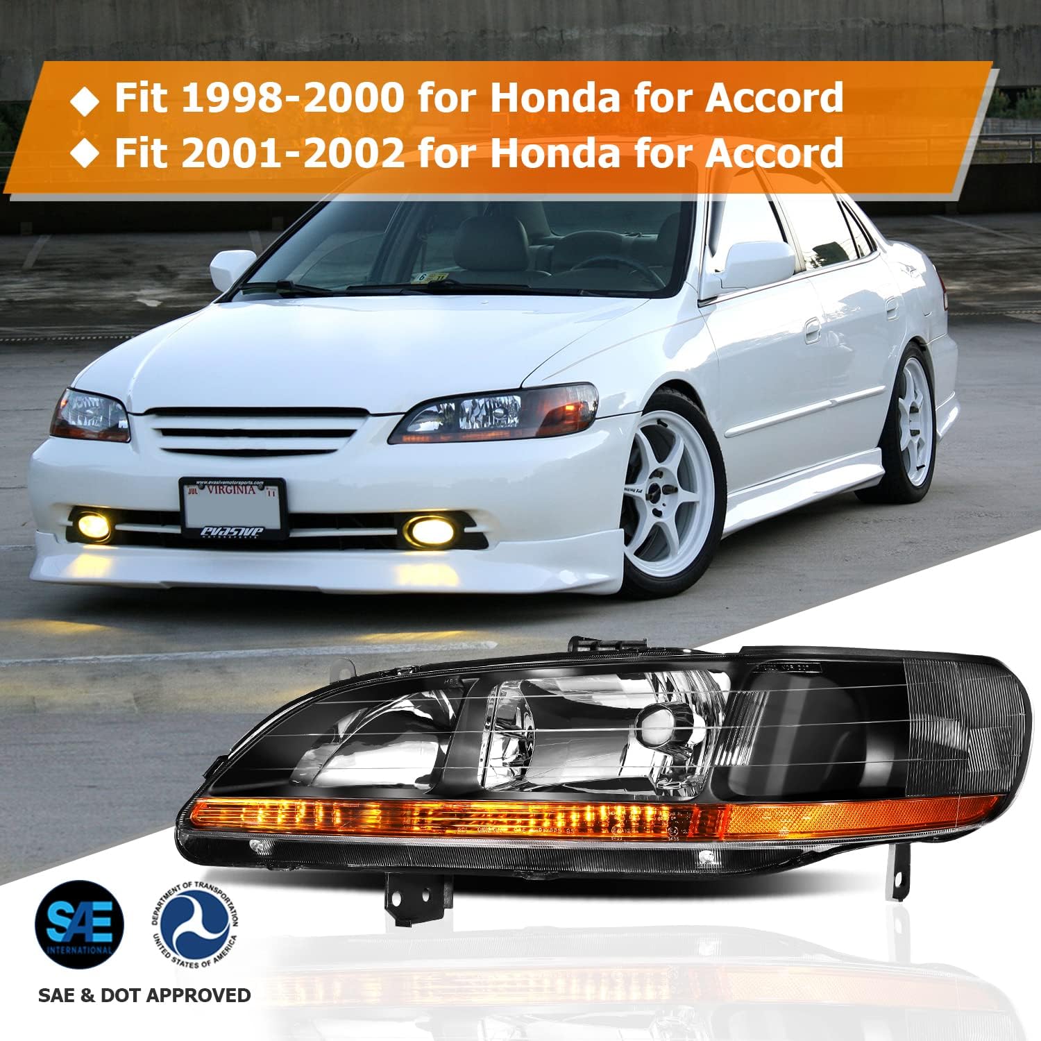 Headlight Assembly Fit For Honda For Accord 1998-2002 Driver and Passenger Side 33101S84A01 33151S84A02