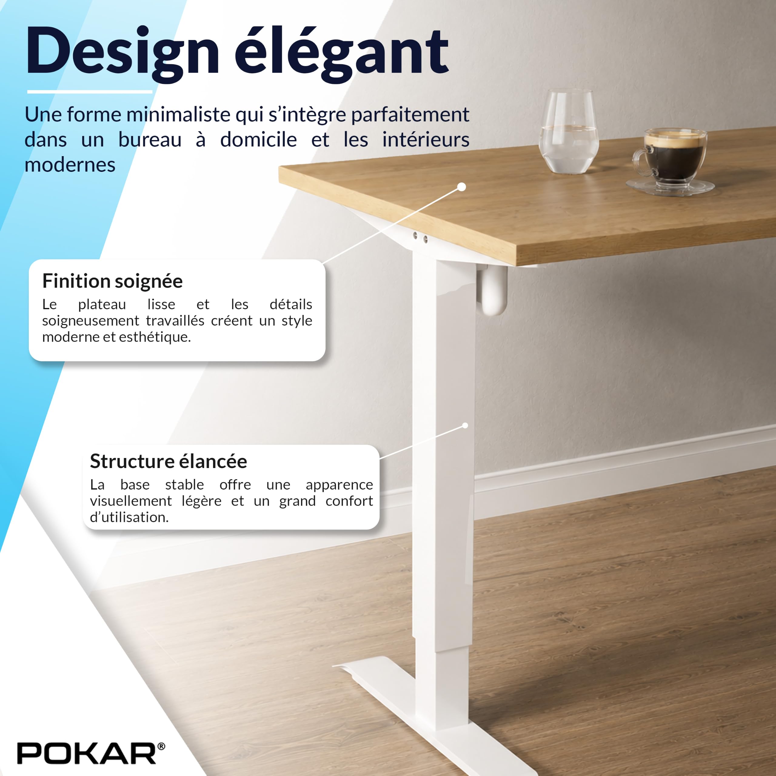 POKAR Bureau Assis Debout Électrique 120x70 cm | Plateau Massif 25mm | Panneau à Mémoire avec USB-C et USB-A | Bureau Réglable en Hauteur pour Télétravail | Cadre Argent, Plateau Chêne Sonoma