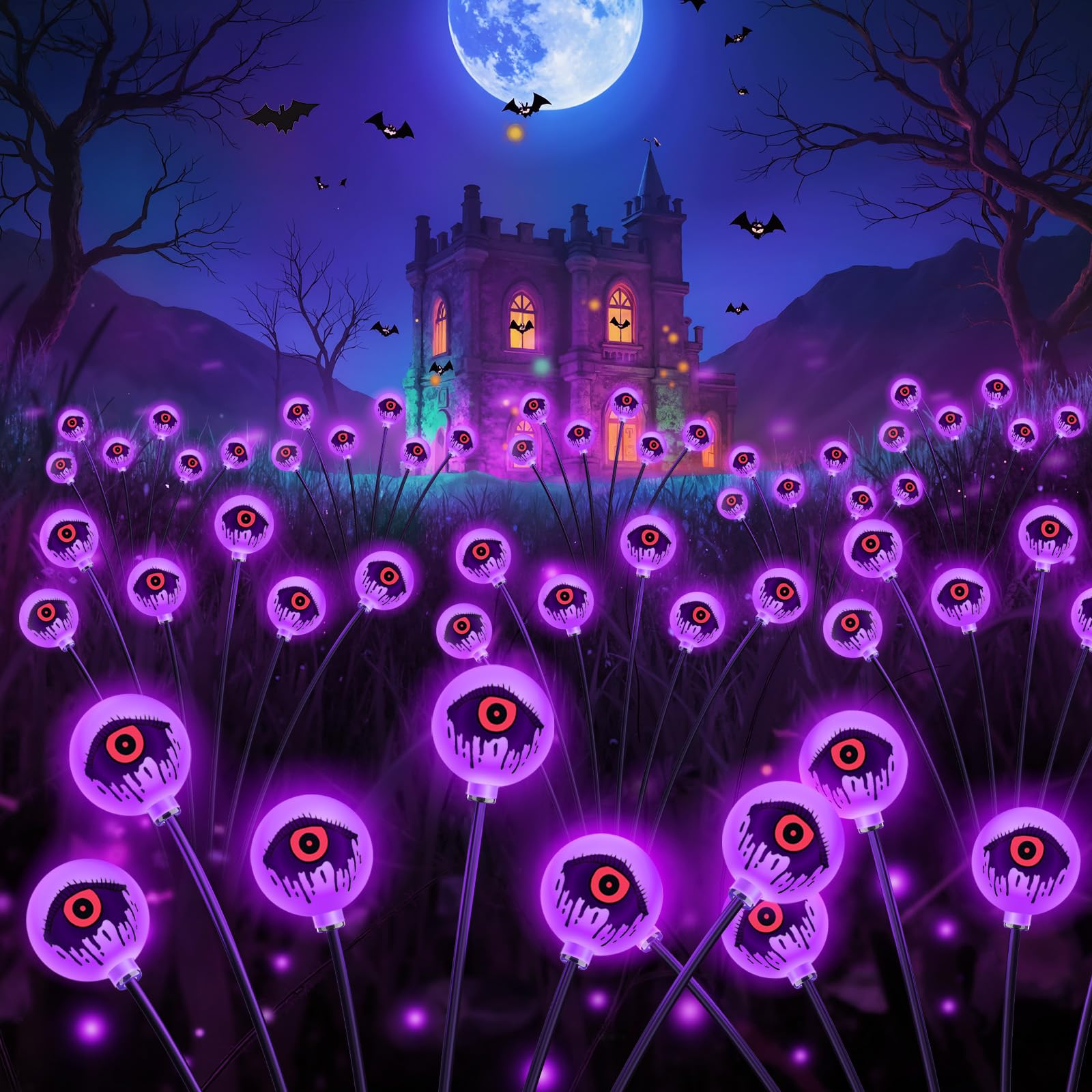 Halloween Decorations Outdoor Solar Eyeball Lights Purple 6 Pack 36 Led Scary Halloween Lights Decoration Waterproof Solar Yard
