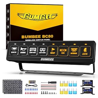 Bumbee 8 Gang Wireless Switch Panel, 4 Control Modes Flash Momentary Strobe Constant Light, Multi-Function Toggle Switches, Remote Control Range Up to 164FT Up to 4-Panel Sync, Waterproof Design