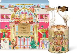 Music City Magic Candle & Spinning Carousel, Triple Scented Natural Soy Wax Blend, 2 Wicks & Glass Jar, 65 Hour Burn Time, Peony Rose & Leather, 13.4 oz. (380g)