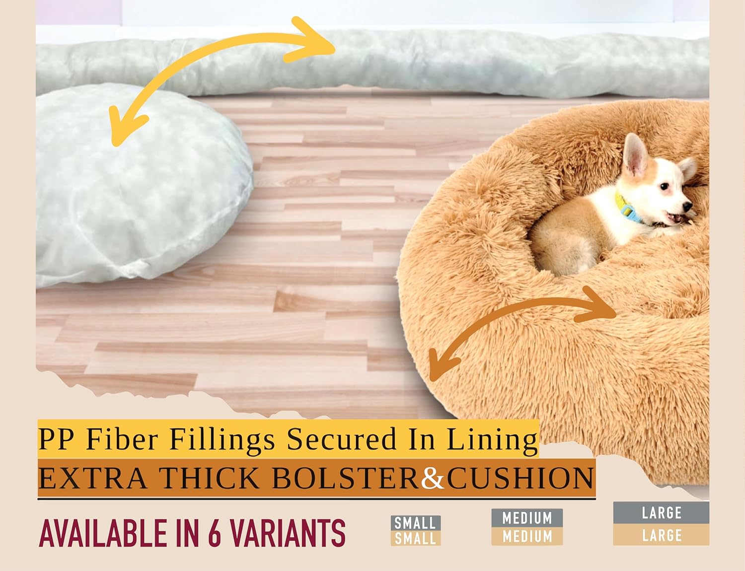 review Calming Dog Bed and Cat Bed, Donut Dog Bed Large, Recycled (GRS) Material, Extra Long Plush, Fuller Bolster and Cushion, Anti-Slip Bottom, Machine Washable Dog Bed [Large/BR]