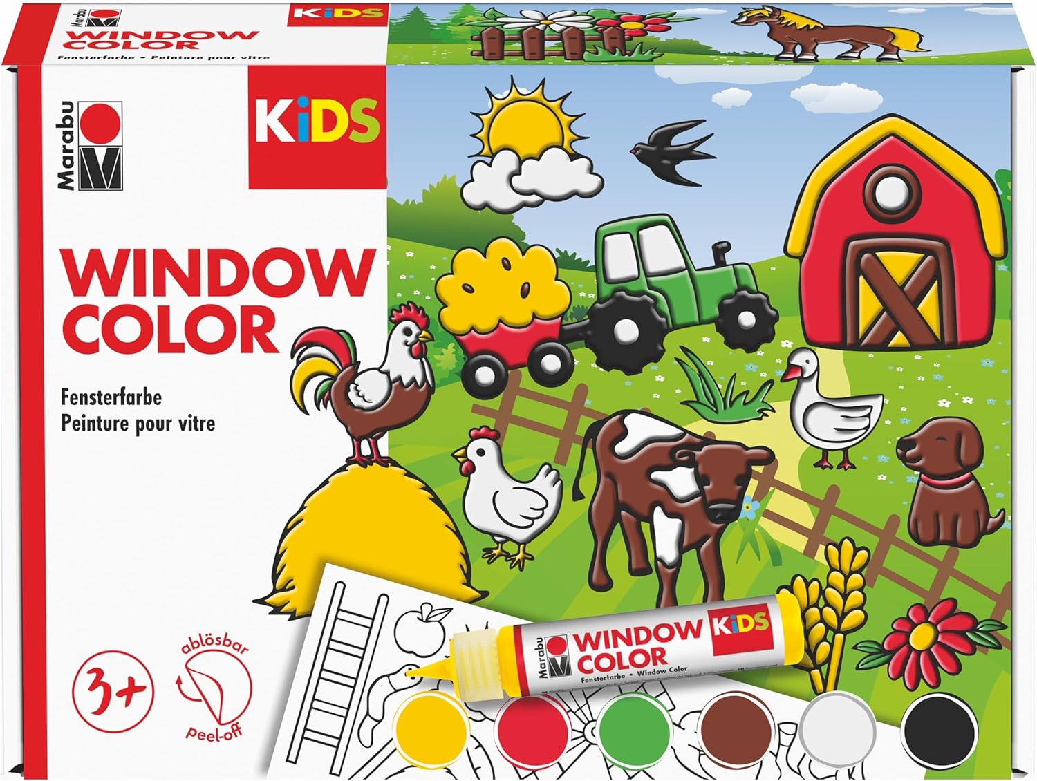 Marabu KiDS Window Colour Farm Set, 6 x 25 ml, Window Paint for Children, Removable Window Paints, for Glass, Craft & Creative Set for Painting, 0306000000006