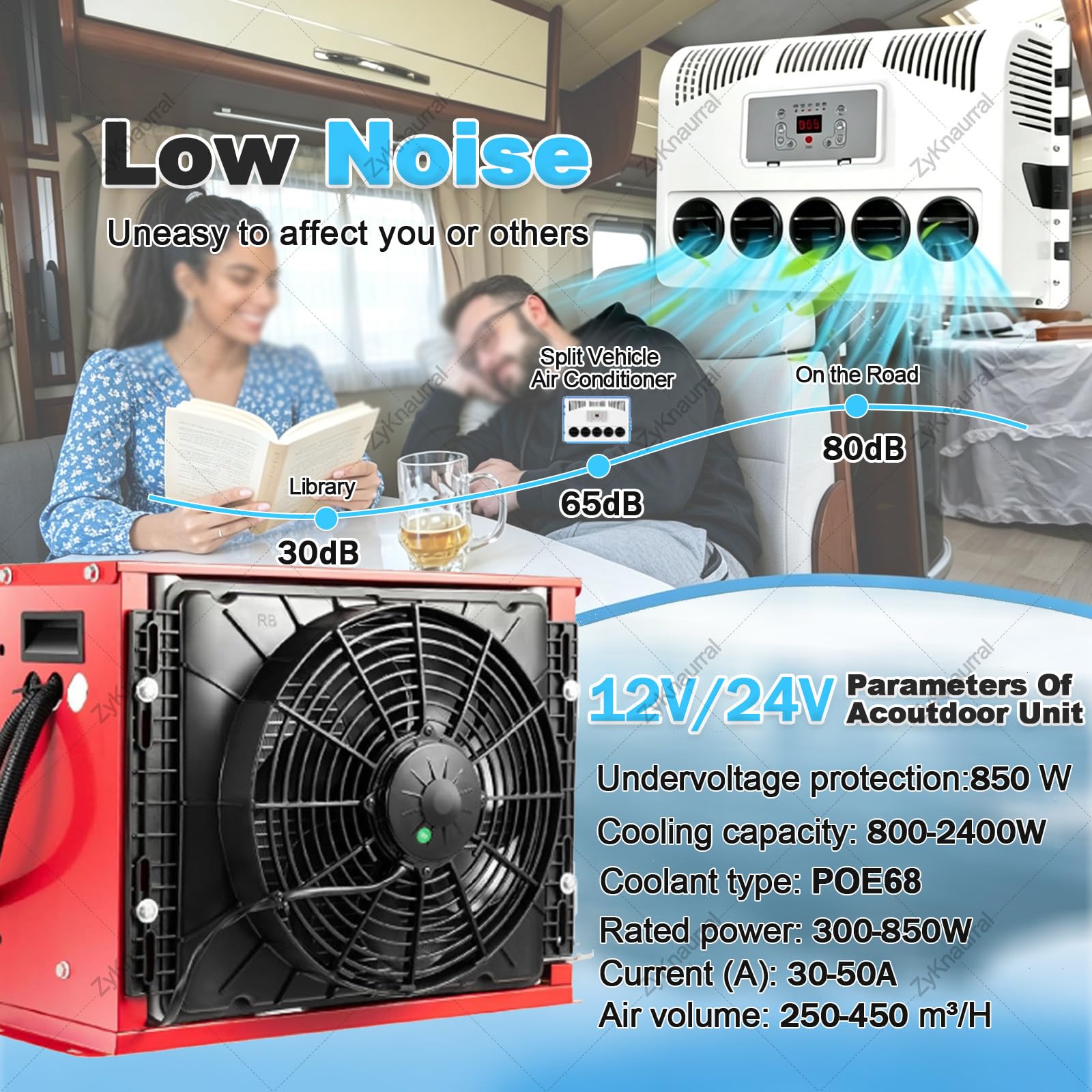 Aire Acondicionado Para Remolques De Carga, Aire Acondicionado Mini Split, Enfriamiento Rápido Sin Consumo Combustible Para Estacionamiento De Semirremolques, Furgonetas, Cabinas Tractores 24V-Yellow