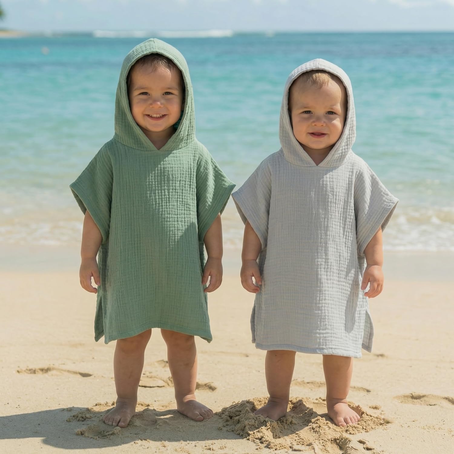 2 Pack Muslin Hooded Towels for Kids Cotton Newborn Bath Towels Kids Soft and Absorbent Blankets Fast Drying Toddler Registry Gift for Infant, Newborn Beach Pool Bath(Small（0-3 yrs）)