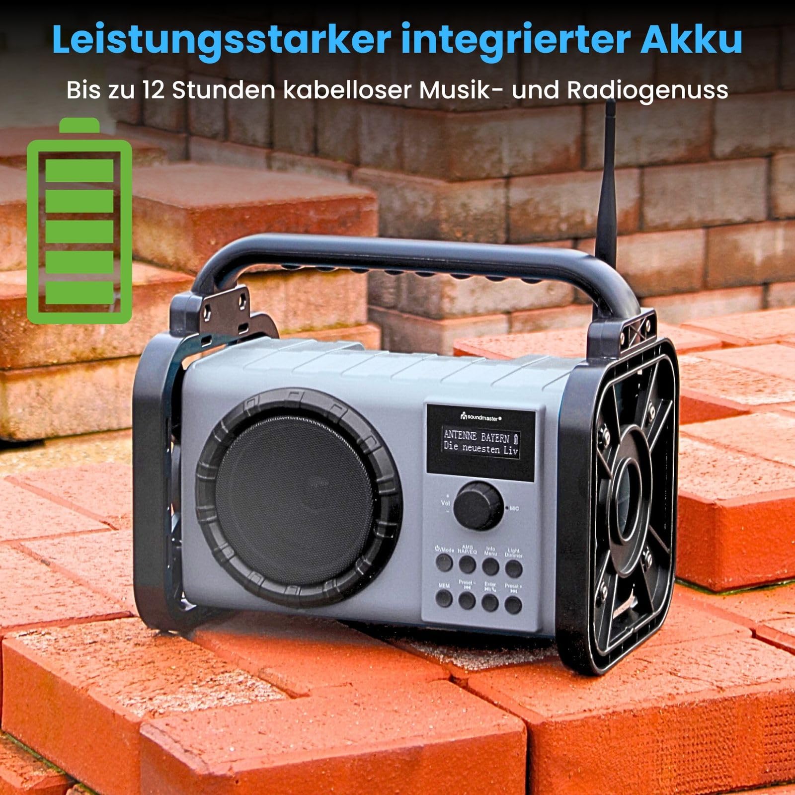 Soundmaster Radio da cantiere DAB80SG DAB+ FM Bluetooth batteria agli ioni di litio