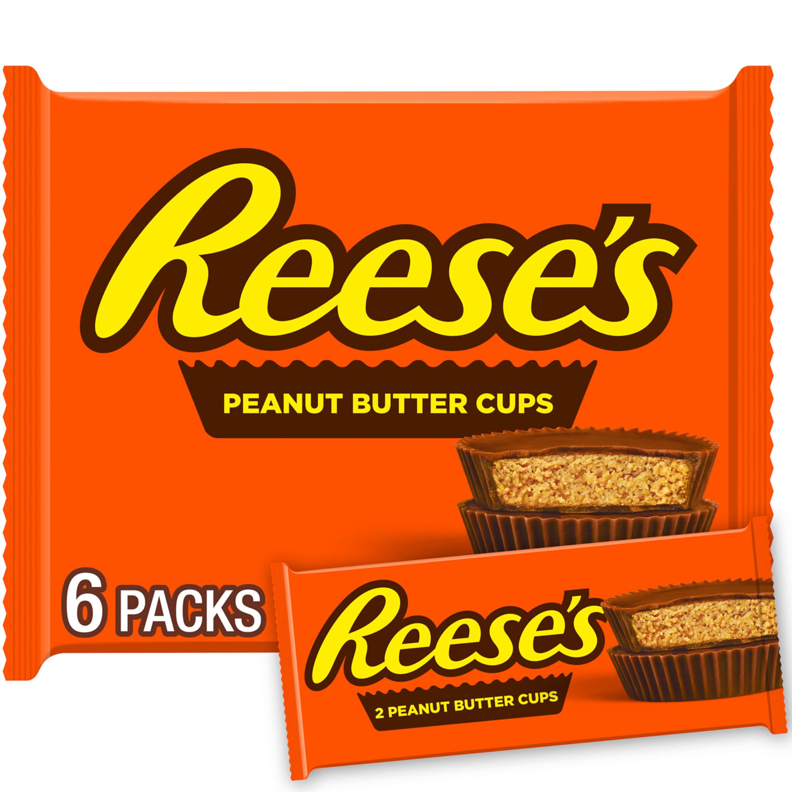 REESE'S Milk Chocolate Peanut Butter Cups, Candy Packs, 1.5 oz (6 Count)