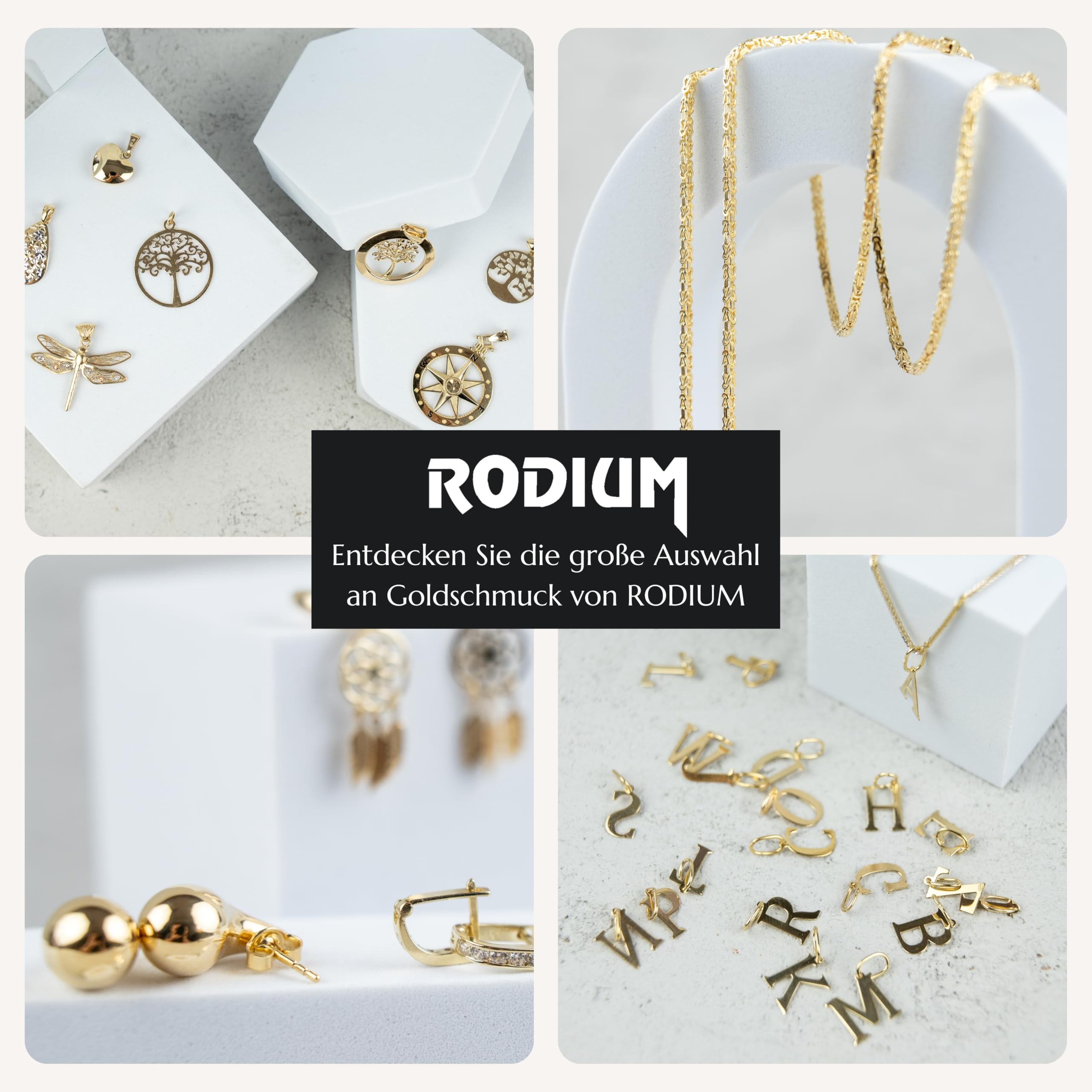 Rodium - Goldene Anhänger, Buchstabe, 14 Karat Gold/ 585er Feingehalt, Charms für Halskette oder Ketten Armband, Ideales Geschenke für Damen, Kettenanhänger für Goldschmuck
