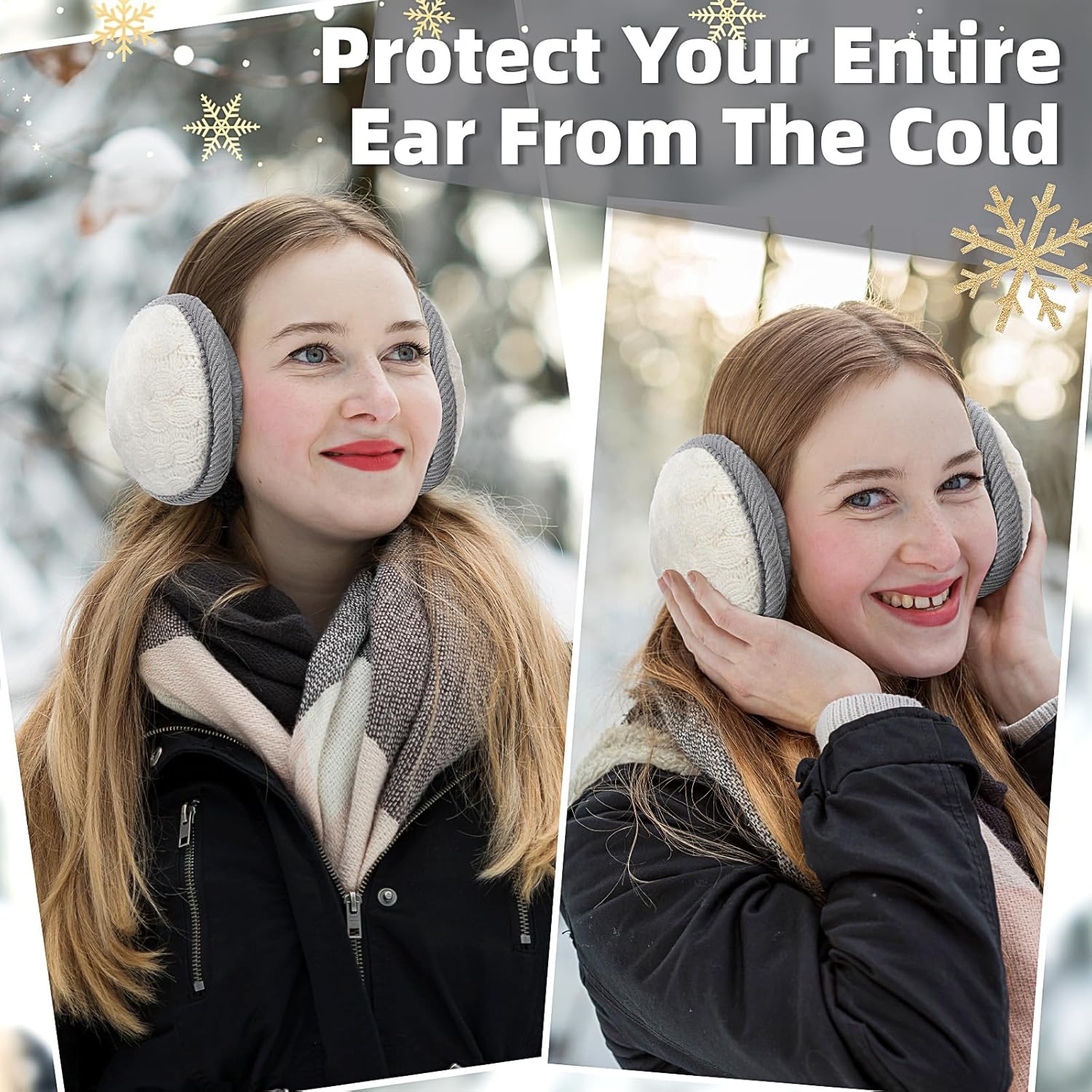 Riyiper 12 Pcs Winter Knit Earmuffs and Gloves Set, Foldable Fuzzy Fleece Lined Ear Warmer Adjustable Earmuffs Warm Touch Screen Gloves for Outdoor Women and Men Unisex - Image 4