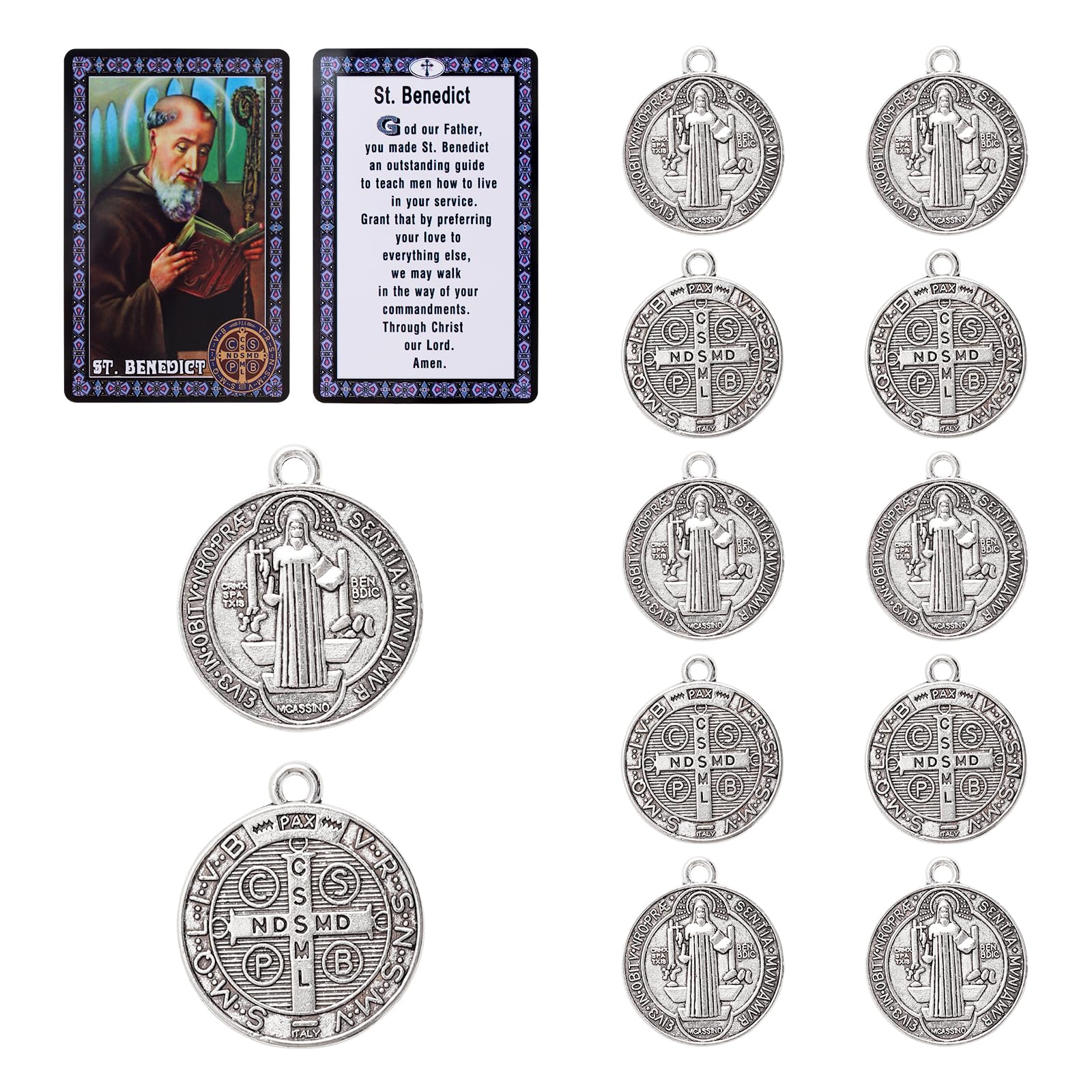 Brilucky 10 Pcs St Benedict Medals,Catholic Saint Benedict Medal for Jewelry Pendant Rosary Parts Making Supplies,Religious Metal Charm Medalla De San Benito